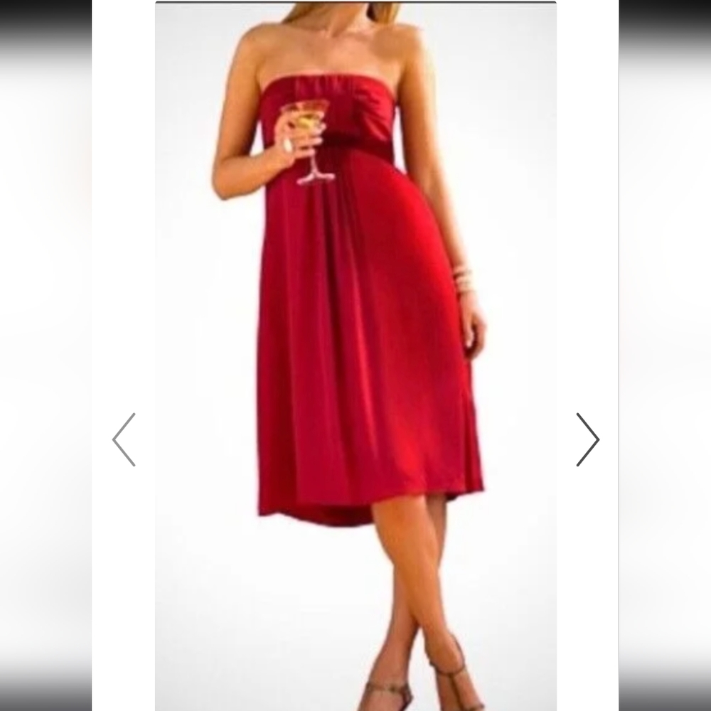 BANANA REPUBLIC Red Strapless Silk High Empire Waist Cocktail Dress 4